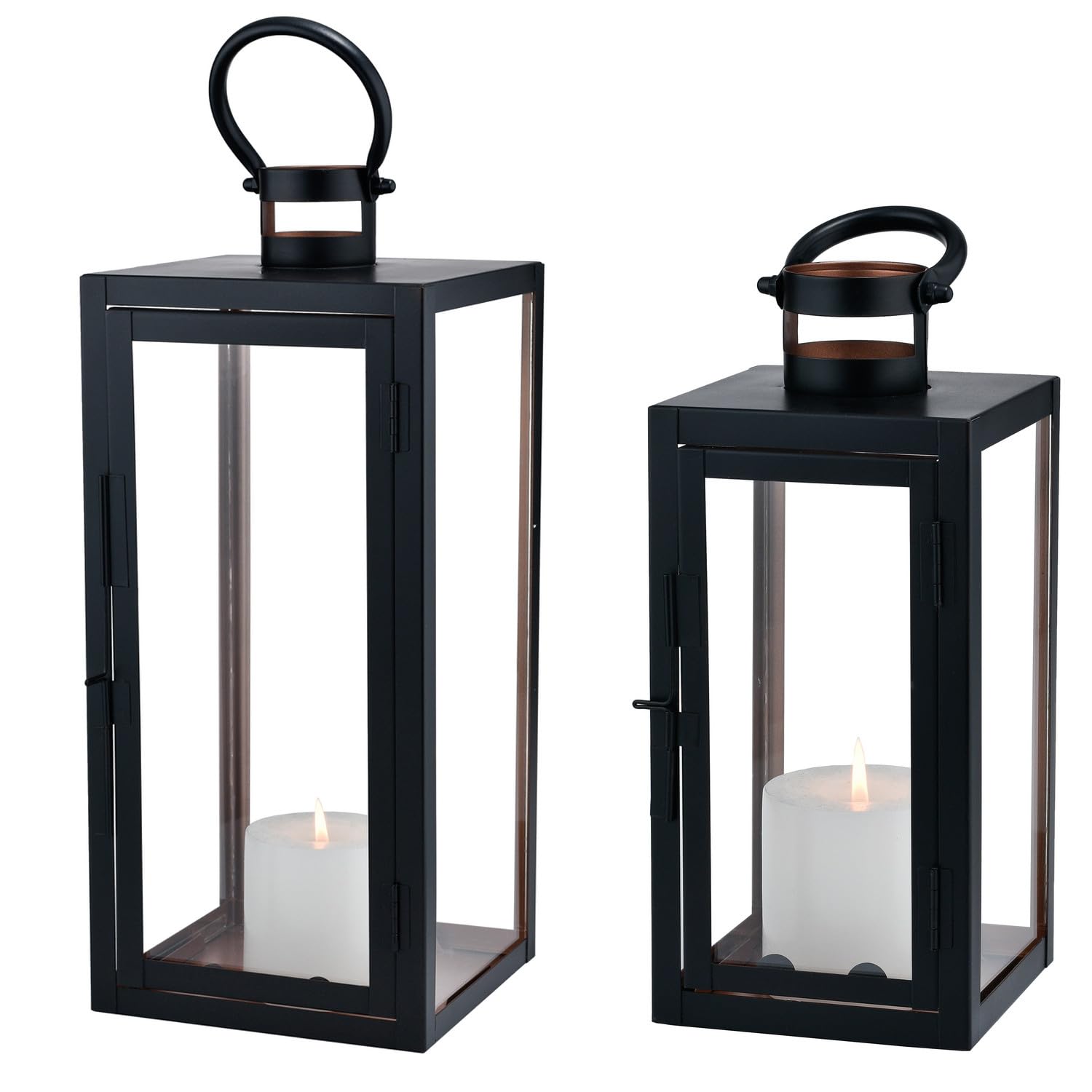 2er Set Moderne Laterne Marra aus Metall und Glas schwarz 39 cm Deko