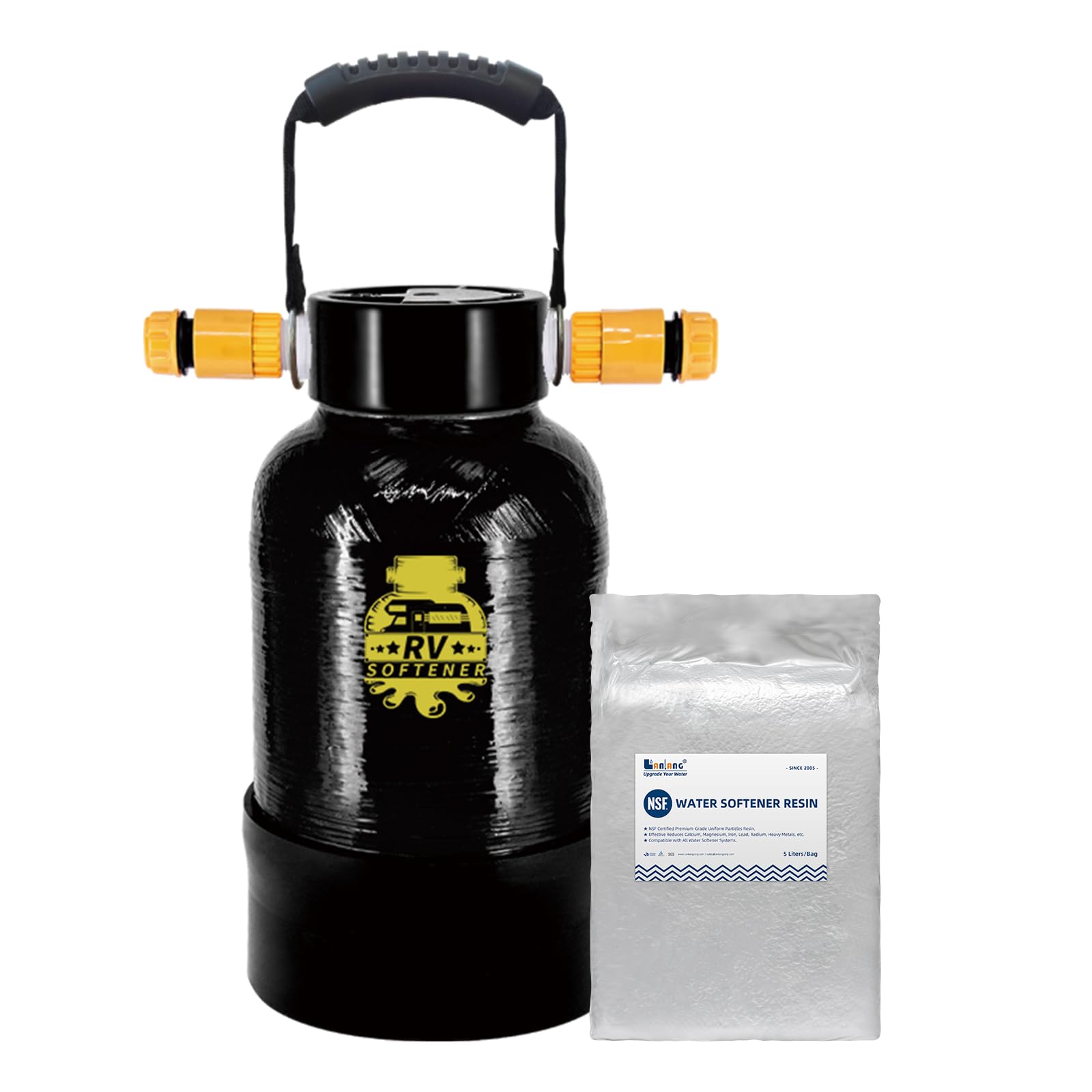 Adoucisseur d'eau portable à grain 16 000, système de filtre à eau dure adoucie pour camping-car, bateaux, lavages de voiture mobiles, lavages à pression (adoucisseur d'eau noir)