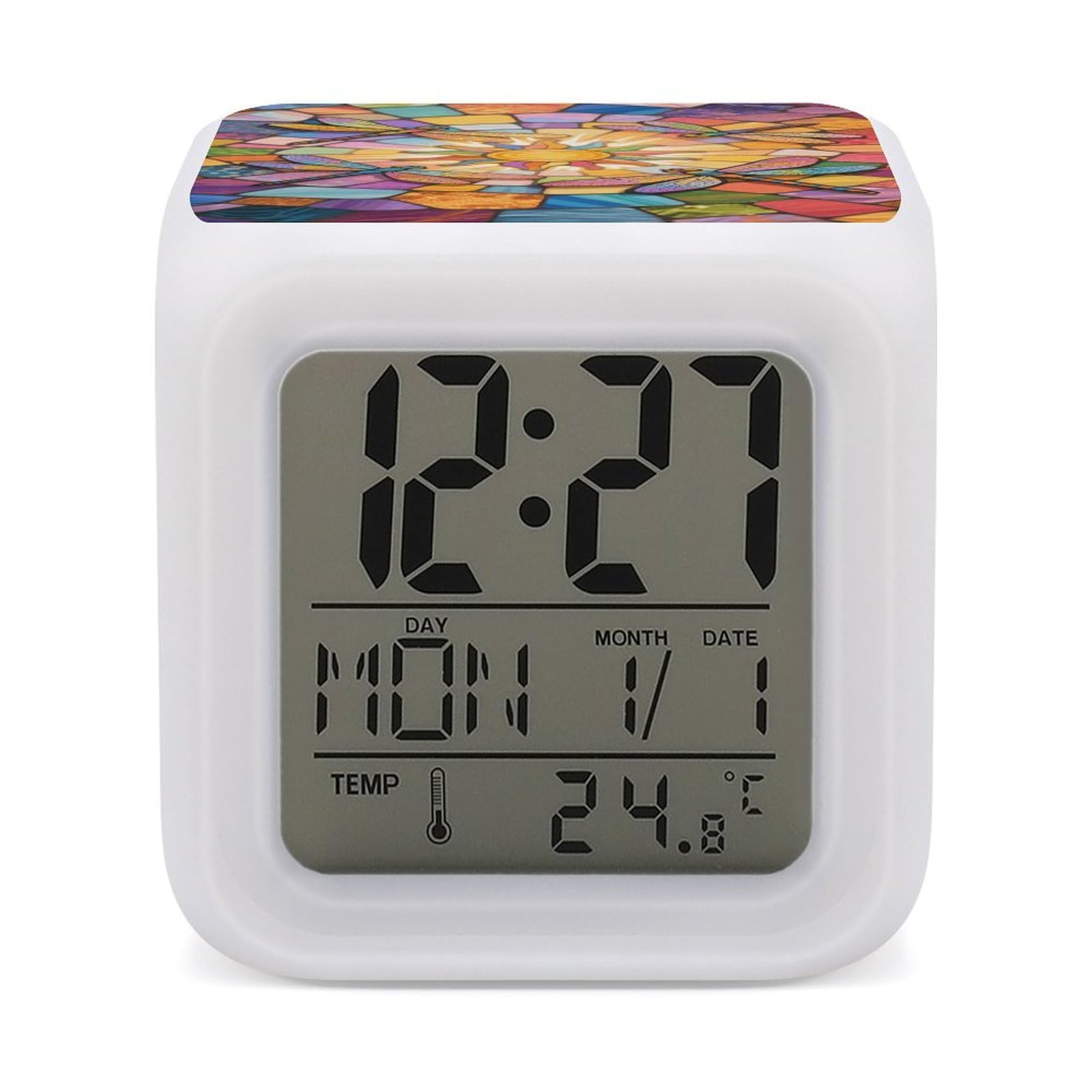 VstaDank Stained Glass Dragonfly Alarm Clock Sleep Trainer 7 Color Changing Night Light Modern Touch Bedside Lamp Fashion Digital Clock with Temperature Display Wake Clocks for Loud Alarm
