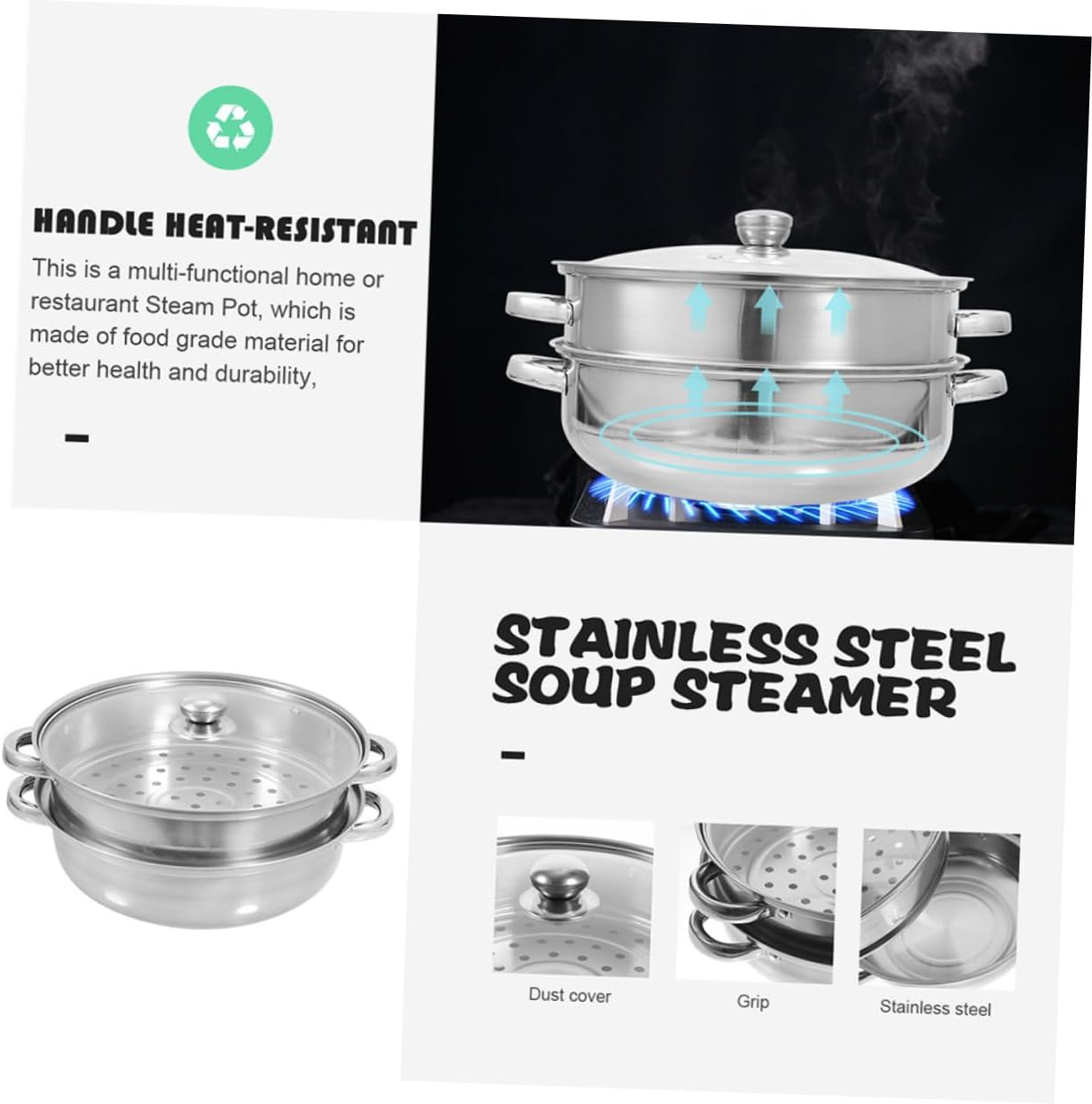 LIFKOME Steam Pot Steamer Kitchen Food Steamer Reusable Practical Steaming Pot for Cooking Home Cookware Double Ear Soup