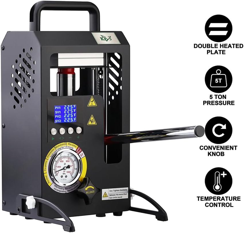 5T Hydraulic Heat Press Machine with 5Tons Dual Heating Plates 4.1x4.7 Inches Manual Heat Press Machine with Temperature Controller LCD Screen