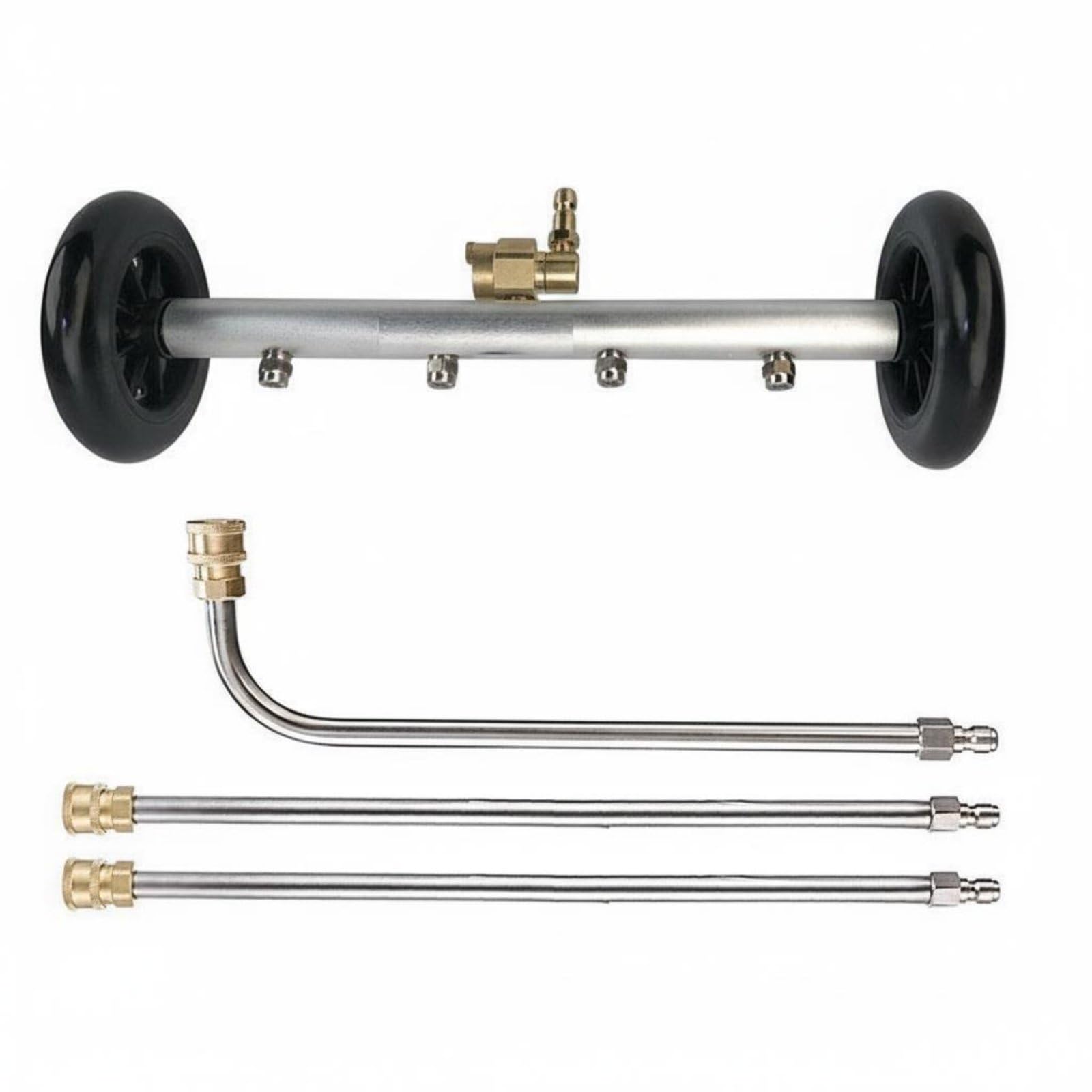 MagiDeal Lavadora de Bajos de Coche 2 en 1 Limpiador de Chasis Accesorio de Alta Presión Escoba de Agua Aluminio Remueve Arena Hojas y Grasa con 4000 PSI, Negro+Plata, No Desmontable