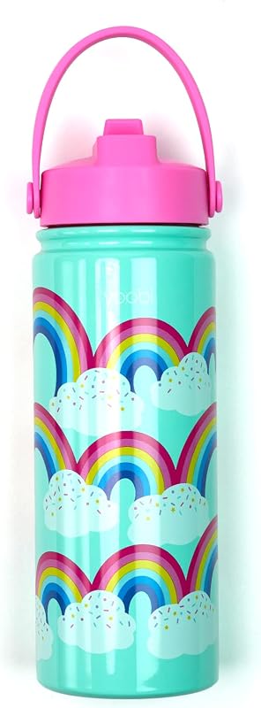 Yoobi Rainbow Sprinkles Stainless Steel Water Bottle 18 oz w/Spill-Proof Lid Straw Dishwasher Safe Adult & Kids Bottle BPA & PVC-Free Leak Proof (Mint Rainbow Sprinkles)