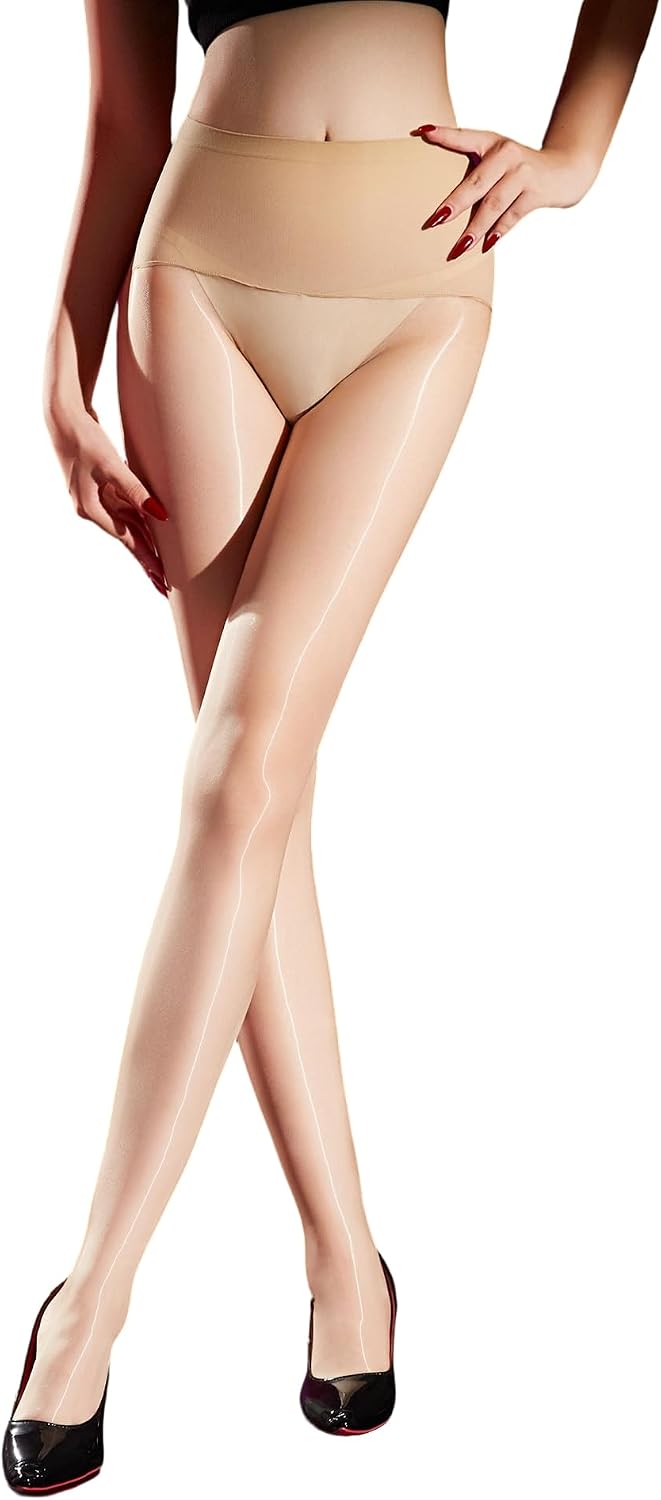 Women's Shiny Pantyhose Sheer Shimmer Tights High Waist Oil Shimmery Ultra Silky Nylon Stocking