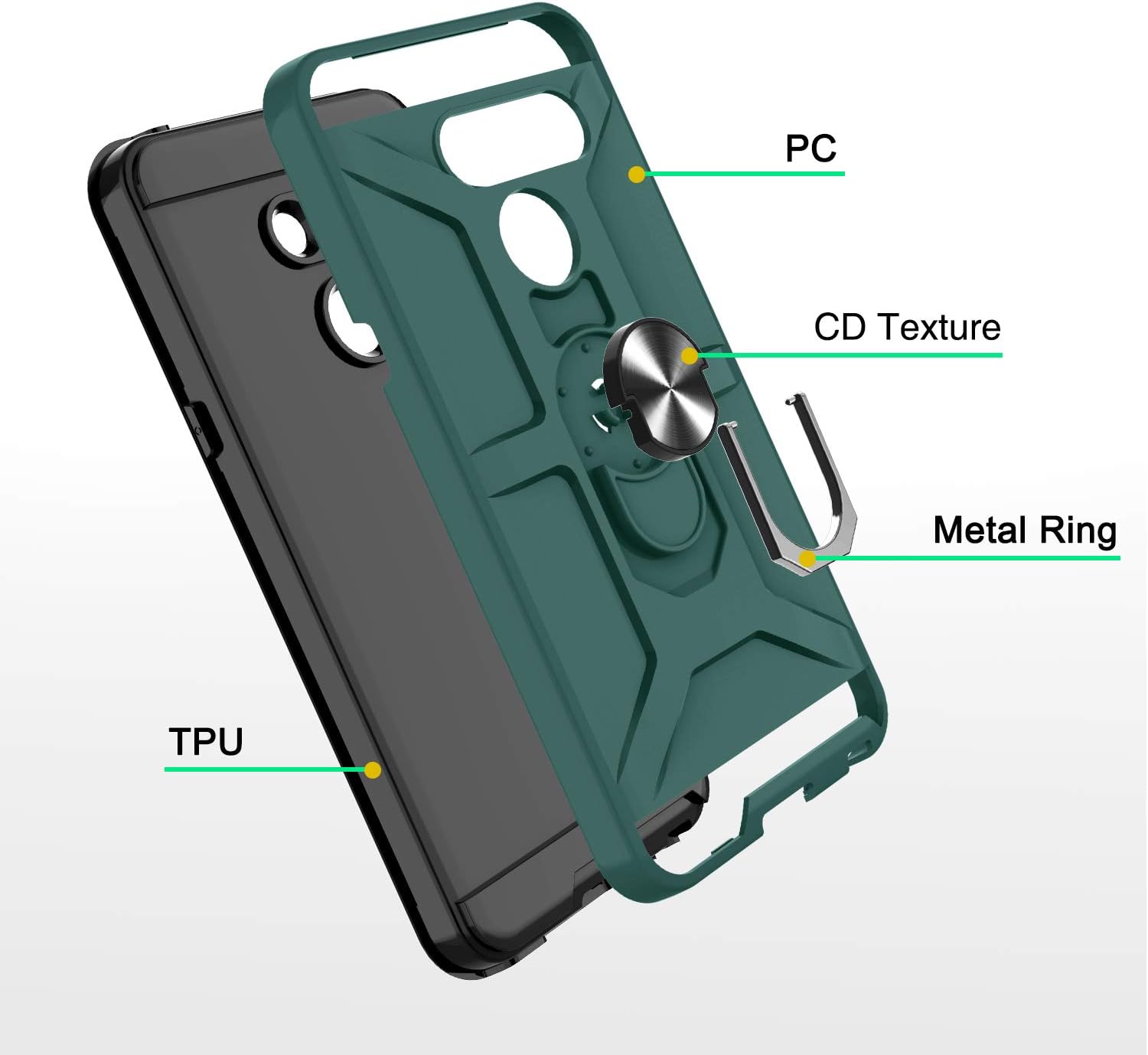 G8 ThinQ Case, G8 Case with HD Screen Protector, Atump 360° Rotation Ring Holder Kickstand [Work with Magnetic Car Mount] PC+ TPU Phone Case for LG G8, Midnight Green