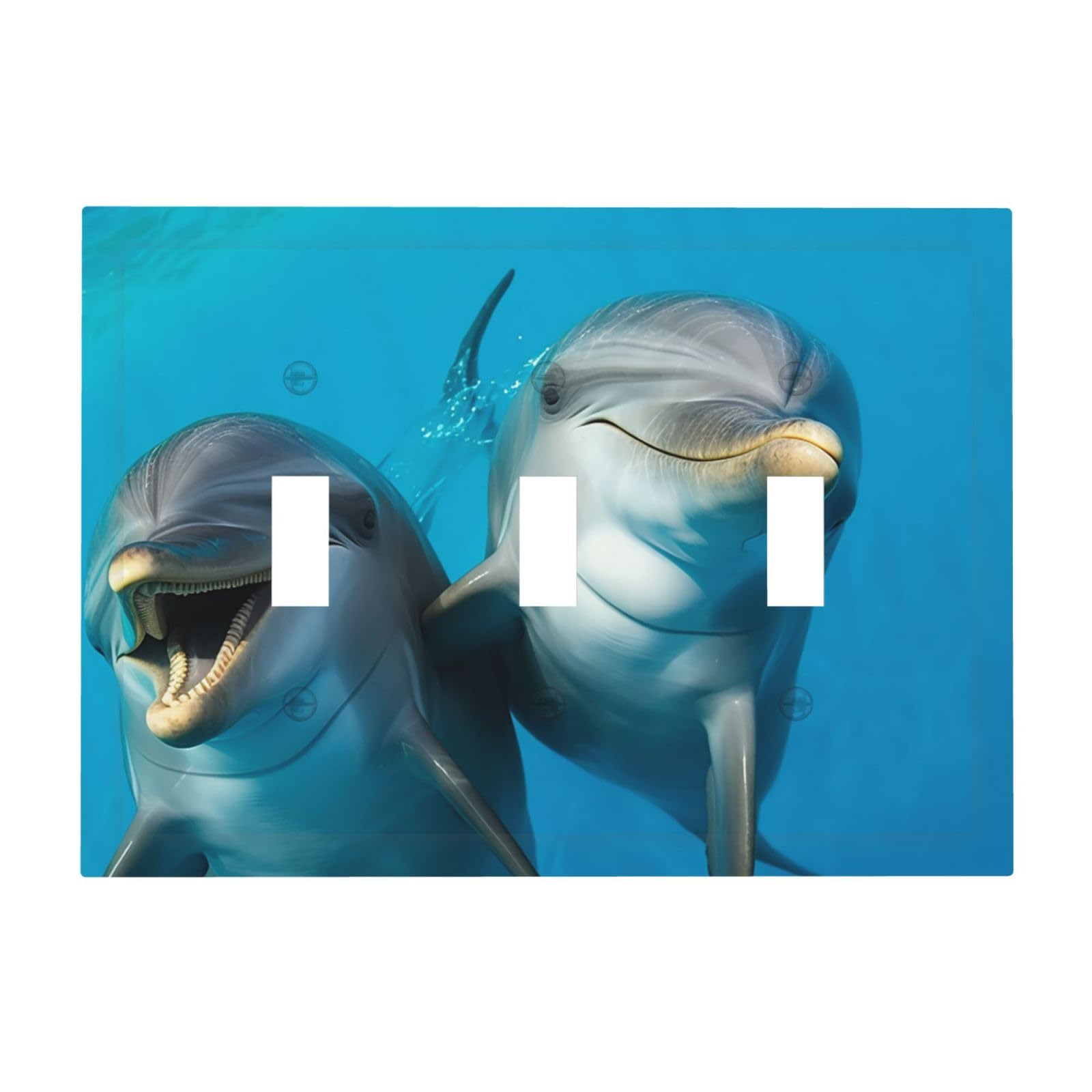 Kloph Smiling Face Dolphins Decorator Light Switch Covers Wall Plate 3-Gang Mid Size 6.7" X 4.8" Triple Toggle Switch Wallplate Decorative 3 Gang Wall Switch Plate Covers Polycarbonate Thermoplastic