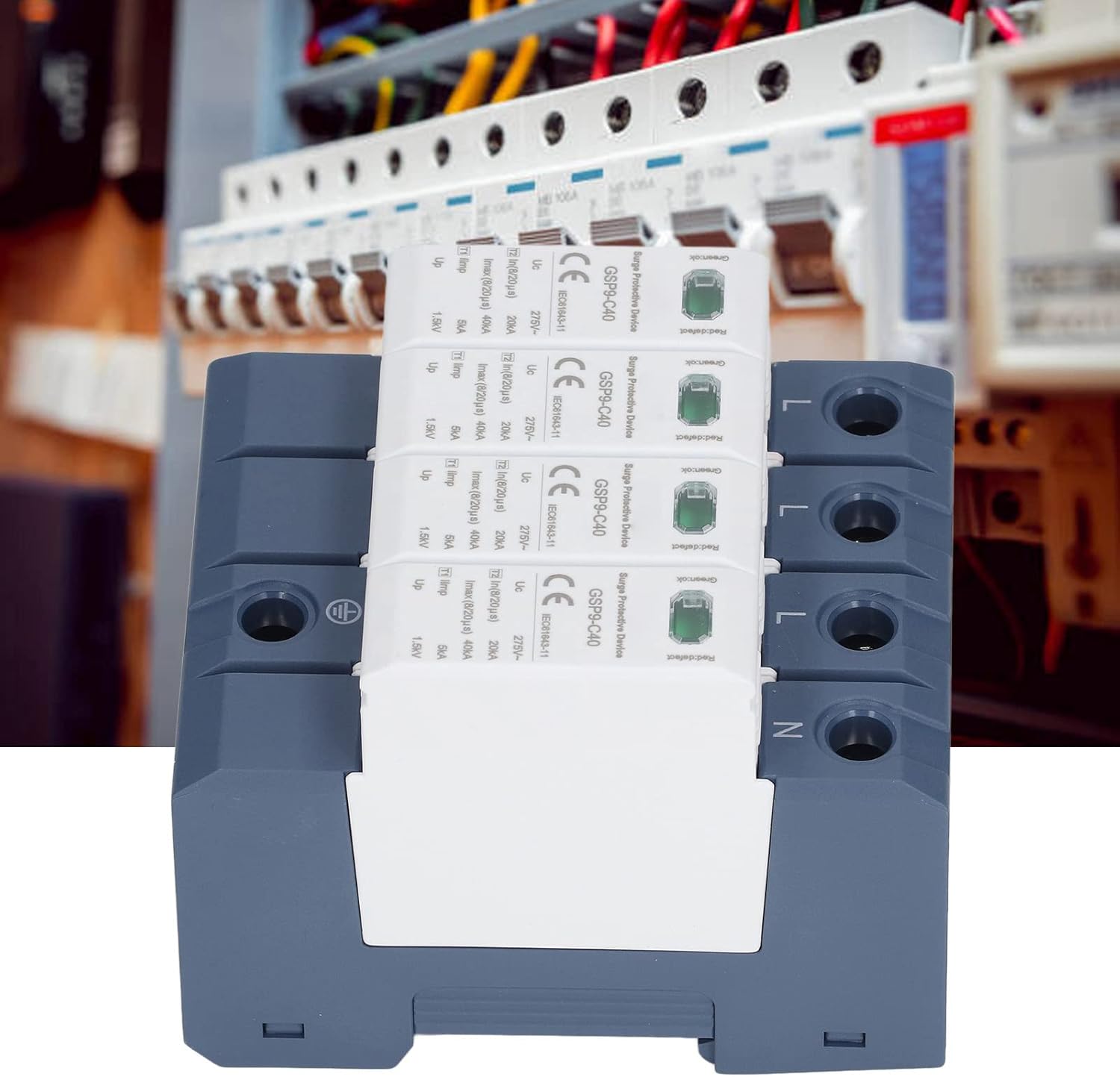 Surges Protective Device AC 275V 4P 40KA DIN Guide Rail Voltage Arrester Protector Electronic Protection Module for Power Line System