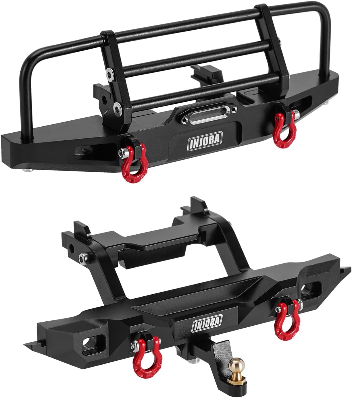 INJORA 37g Front and 26g Rear Bumper - CNC Aluminum Bumper with Light for 1/18 RC Crawler TRX4M Defender Upgrade