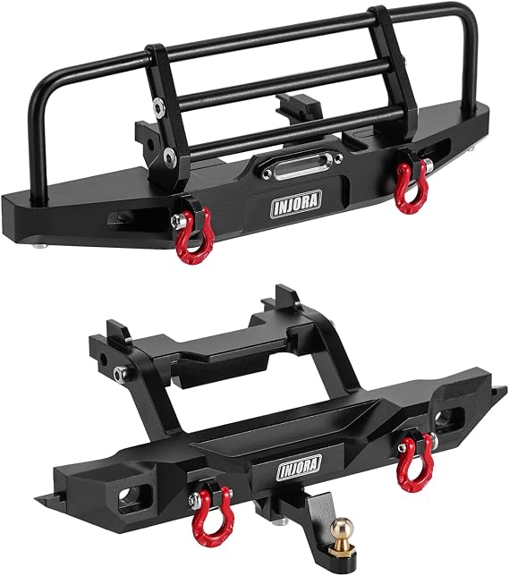 INJORA 37g Front and 26g Rear Bumper - CNC Aluminum Bumper with Light for 1/18 RC Crawler TRX4M Defender Upgrade