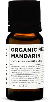 Erbology 100% Organic Pure Red Mandarin Essential Oil 0.34 fl oz - Calming & Rejuvenating - Small Batch - Sustainably Sourced Straight from Farm in Italy