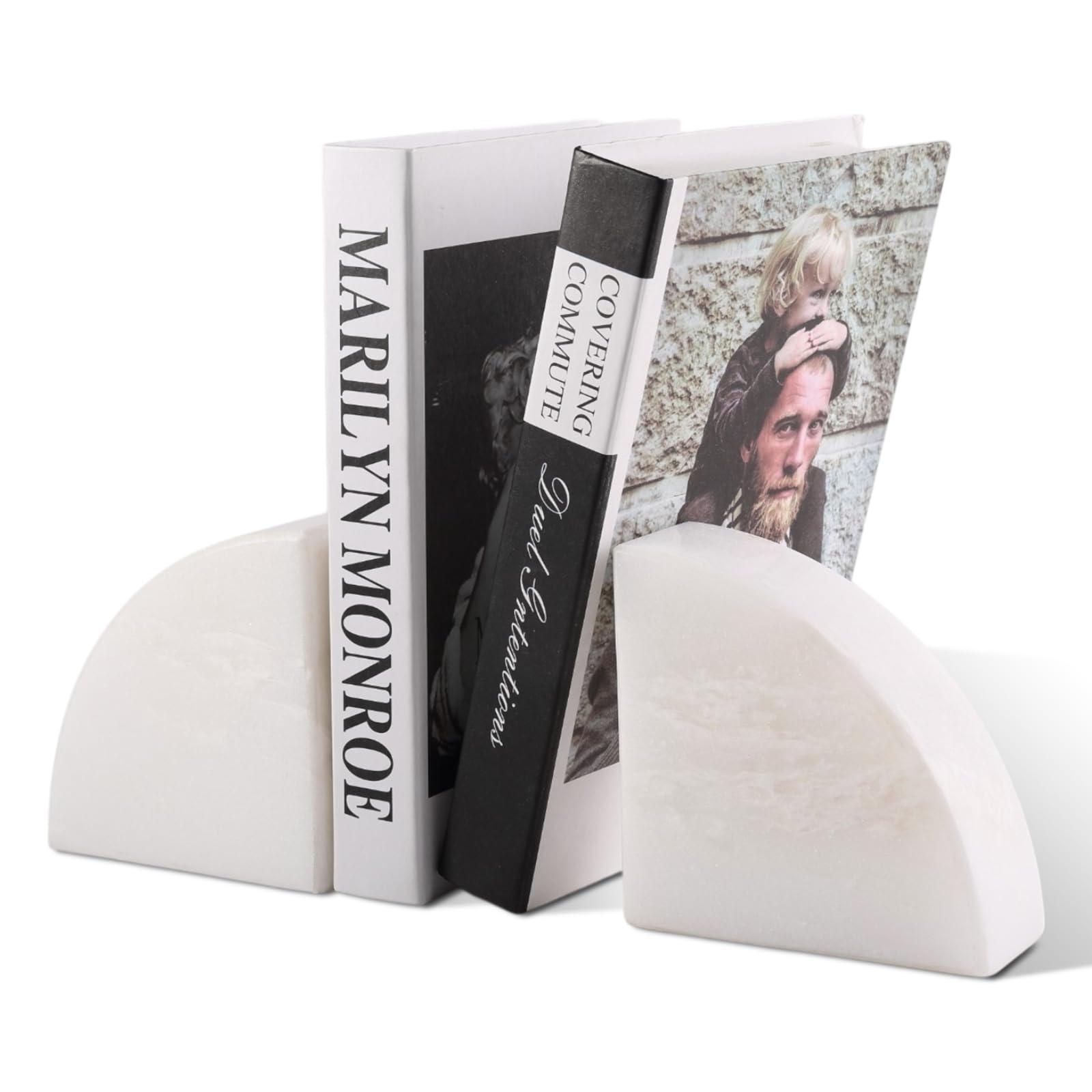 Karibiber Marble Bookend for Shelves, Non-Skid Bookends for Heavy Books, Heavy Duty Book Stopper for CDs, Luxury Book Shelf Holder, Quarter Circle Design Book Ends Decorative, Namib Fantasy, Set of 2
