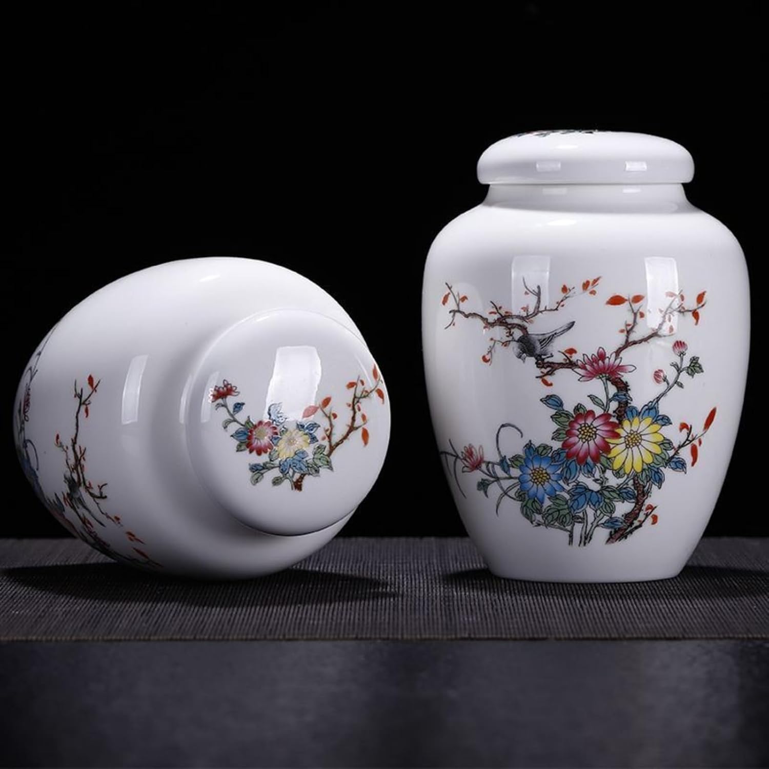 Chinese Style Ceramics Tea Canister, 800ml 27.2oz, Household Antique-style Airtight Storage Container
