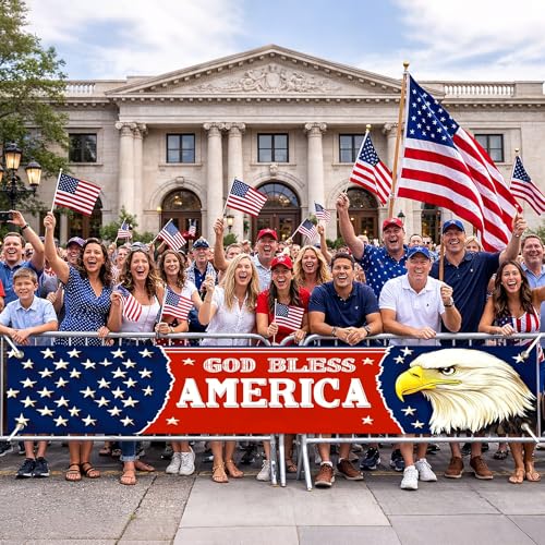 Image of BlissYard God Bless America Banner Patriotic 4th of July Decorations 118 x 20 inch Eagle National Independence Day Yard Sign Banner for Yard Fence Porch, Independence Day Decorations