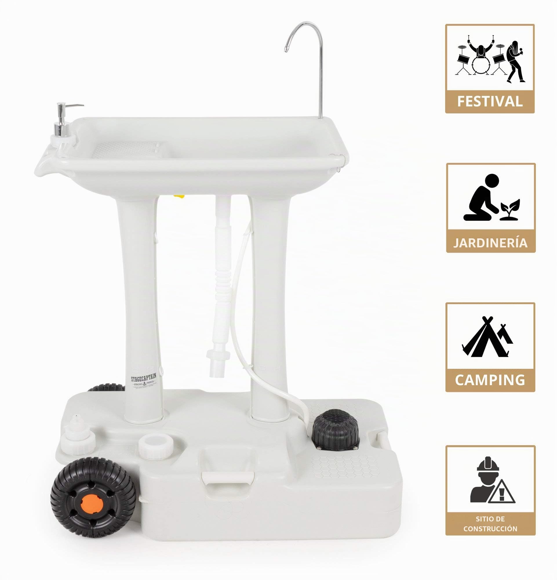 Stagecaptain PSW-30 Pro Quixie Lavabo de Camping portátil - Estación móvil de Soporte Fregadero de Viaje al Aire Libre con Tanque mecánico de 30 L e Bomba de pie - Lavar Fregadero y Carro con Ruedas