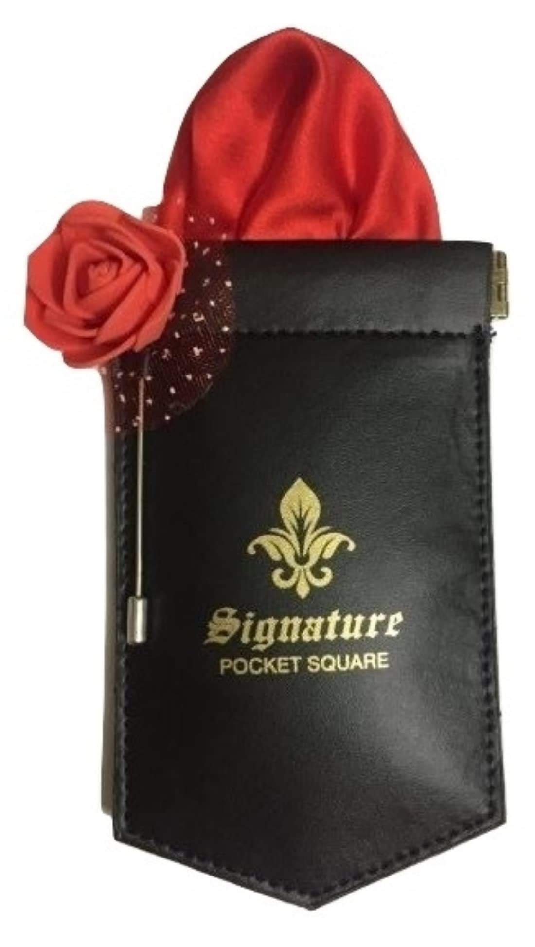 Pocket square holder with Red pocket square and lapel pin-image-7