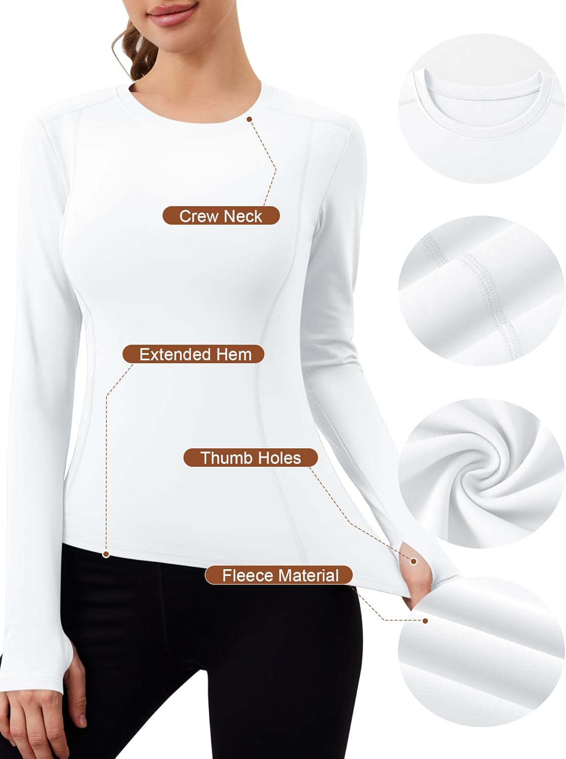 Loovoo Womens Thermal Fleece Lined Workout Shirts Athletic Compression Tee Long Sleeve Yoga Gym Basic Tops - Image 4