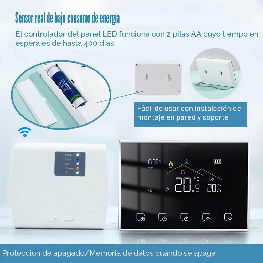 Termostato Calefaccion WiFi Inalámbrico,Inteligente para Calefacción de Calderas, Termostato Calefaccion Programable WiFi Pilas Compatible con Alexa Google Home