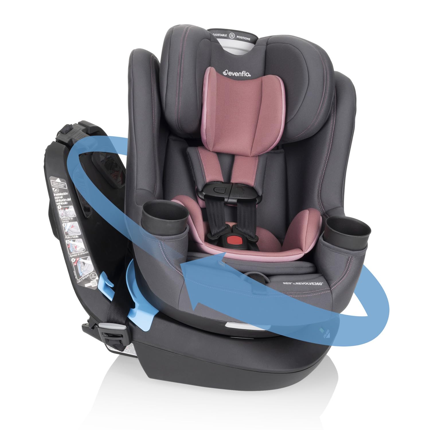 Evenflo REO by Revolve360 Rotating Convertible Car Seat with Quick Clean Cover, Infant to Toddler, Forward and Rear Facing, Compact Design, One-time Install (Chelsea)
