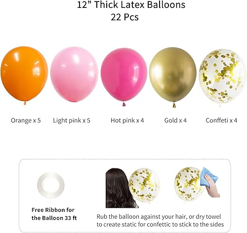 Miniatura 3 de ANSOMO Decoraciones de fiesta de cumpleaños rosa y naranja, globos de oro rosa intenso, suministros de decoración para mujeres, niñas, adolescentes,
