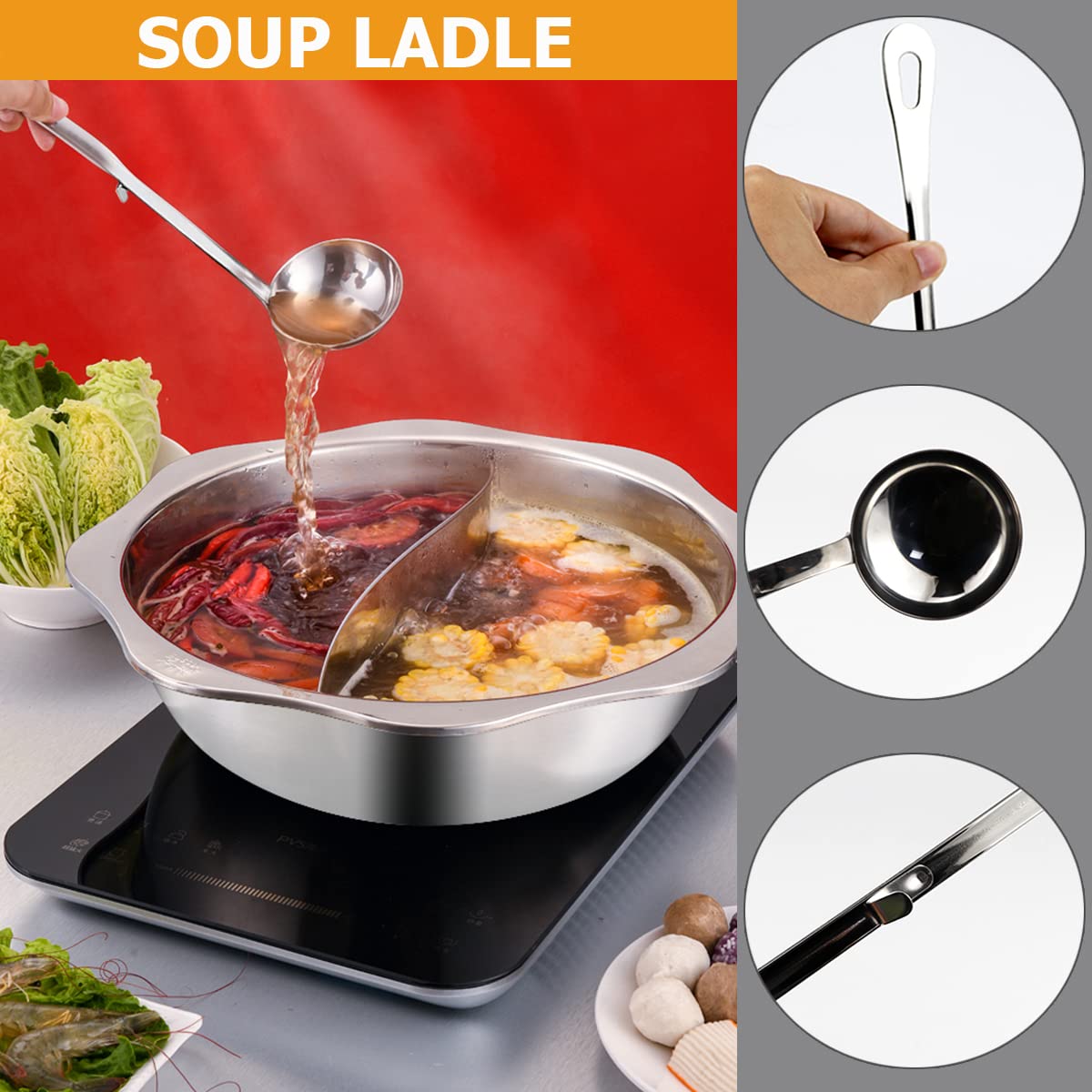 Louche En Acier Inoxydable Avec Manche En Bois - Ustensile De Cuisine Multifonction Pour Soupe, Sauce, Maison Et Restaurant