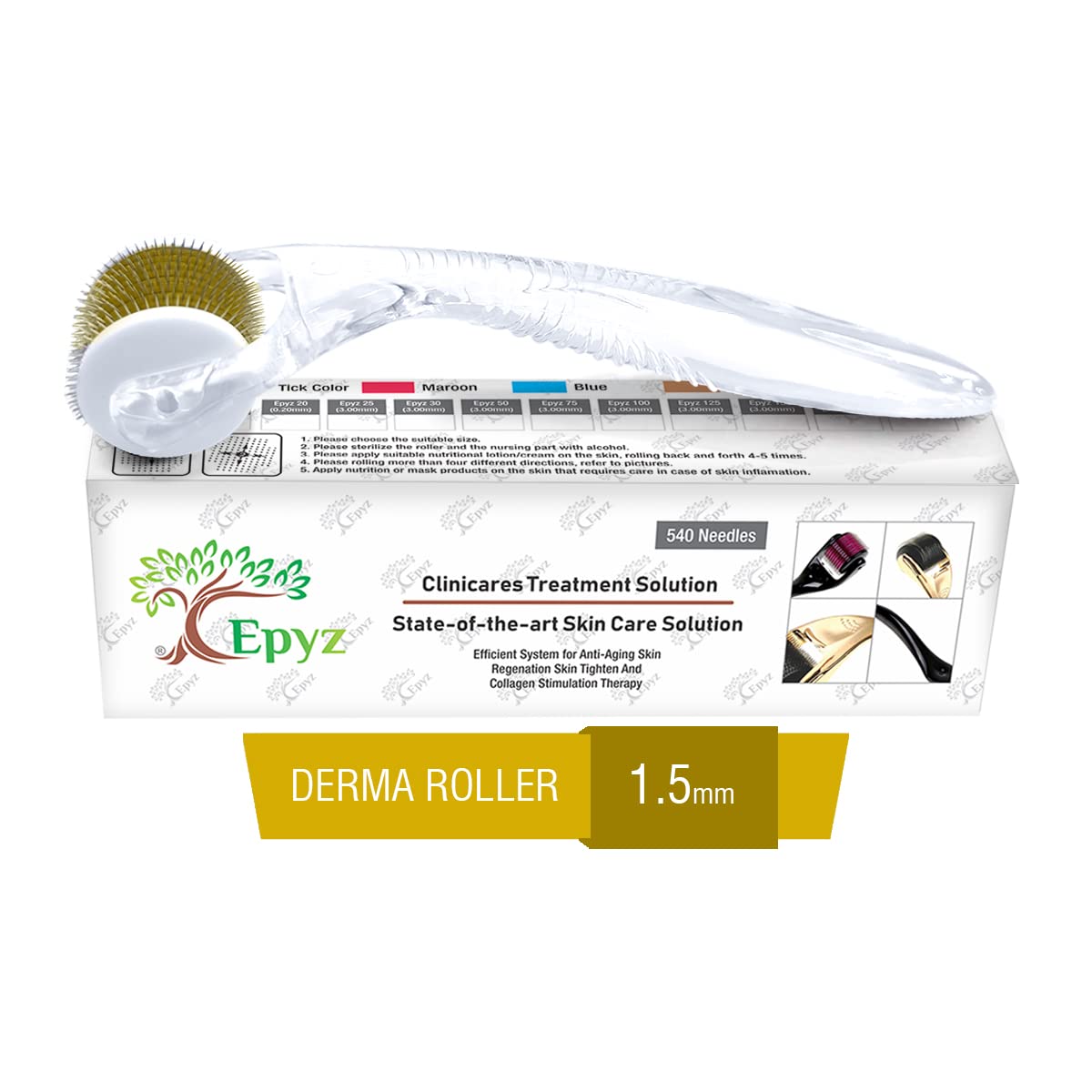 Epyz Derma Roller For Hair Growth 1.5 mm with 540 Stainless Steel Needles Repairs Damaged Hair Reduces Acne Scars Safe & Effective For Hair Fall & Hair Thickening - TR-Golden-image-14