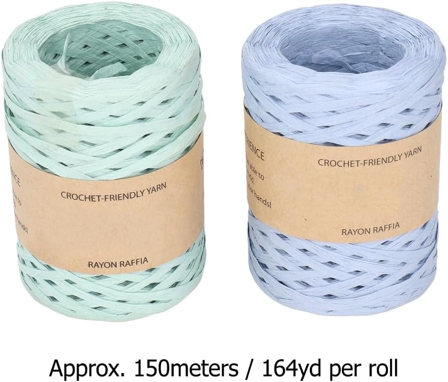 Raffia Ribbon Paper String, 2 Rolls, 164 yd, Light Blue Green