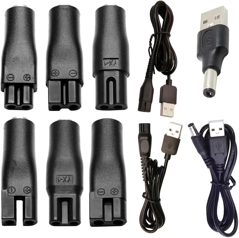 Cabo de alimentação USB 5V com adaptadores de reposição para barbeadores e aparadores, modelo HQ8505, A00390, 9 peças