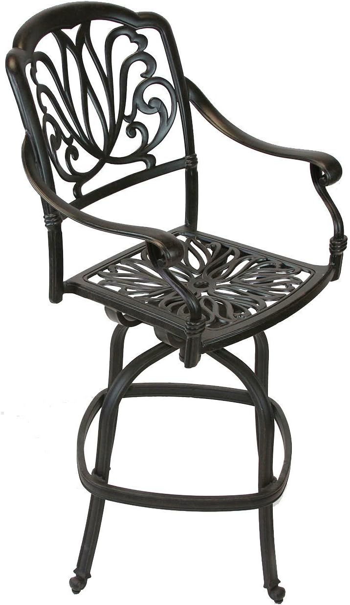 Elizabeth Outdoor Patio Swivel Bar Stools 30" Cast Aluminum Dark Bronze (4, Sunbrella Sesame)