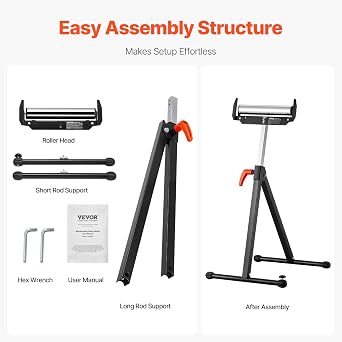 VEVOR 2 PCS Roller Stand, Load 113 kg Height Adjustable 27-43 Inch with Polished Steel Roller Head, for Extension Support for Woodworking with Table Saw Outlet