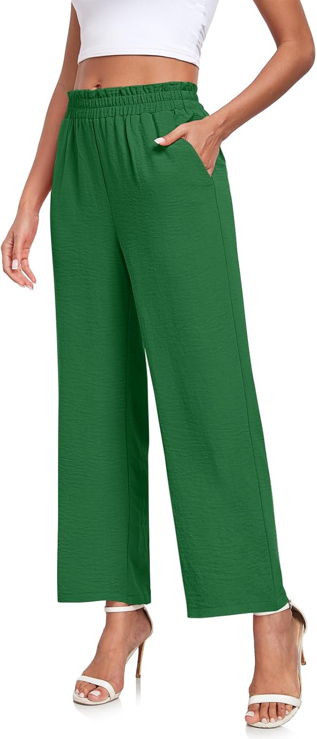 Anydeer Women Pants Loose Wide Leg Trousers Straight Casual Dressy Palazzo Ruffle High Waist Slacks with Pockets - Image 2