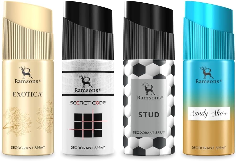Ramsons Scent Series Deodorant Body Spray Pack of 4-40ml Each | Exotica, Secret Code, Stud & Sandy Shore Deodorant Spray Combo | Women Deodorant Body