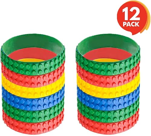 Miniatura 3 de ArtCreativity Pulseras de bloque de construcción de 7.5 pulgadas para niños, paquete de 12, pulseras de goma elásticas coloridas para niños y niñas,
