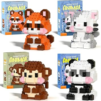 Panda Animal Building Block, 4 PCS Cute Animal Building Blocks Set DIY Micro 3D Building Toy Particle Puzzle Building Toys Gifts for Boys Girls Age 8 9 10 11 12 13 14+ Teens Adults