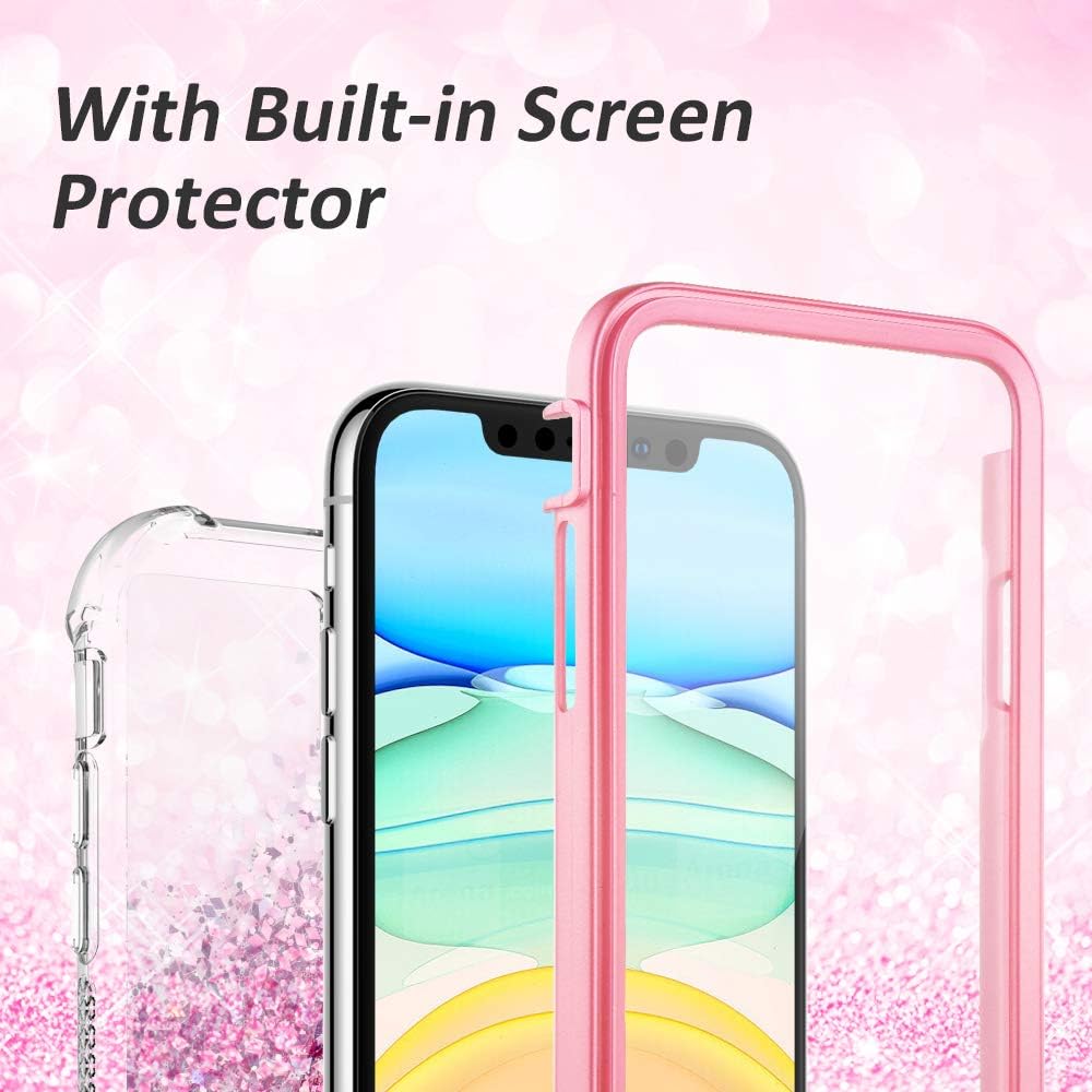 Caka iPhone 11 Case, iPhone 11 Case Glitter Full Body Case Built in Screen Protector Bling Sparkle Liquid Case for Girls Women Girly Shockproof Protective Cover for iPhone 11 6.1 Case (Rosegold)