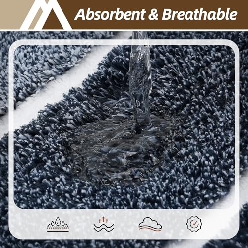 COSY HOMEER Toilet Rugs U-Shaped 24"x20", Ultra Soft Absorbent Bath Mat with Non-Slip TPR Backing, Machine Washable Shaggy Rug for Toilet, Dark Blue & White — view 3