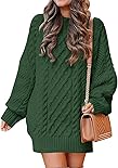 ANRABESS Women 2023 Fall Crewneck Long Sleeve Oversized Cable Knit Chunky Baggy Loose Knit Pullover Short Sweater Dresses Trendy Winter Tunic Mini Dress 412molv-S Deep Green