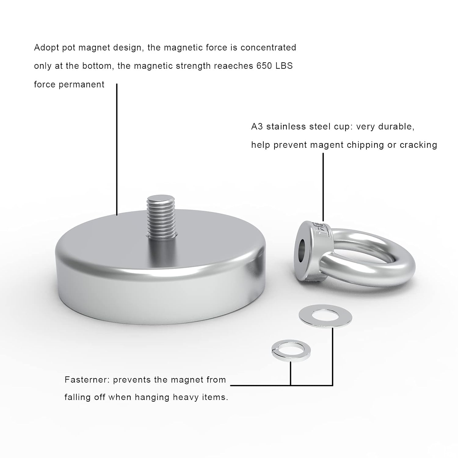 650lbs High Power Fishing Magnet, Large Magnet Fishing Kit, Super Powerful Magnets with Rare Earth Neodymium for River, Magnetic Fishing, Indoor, Outdoor, Diameter 2.95in (75mm)
