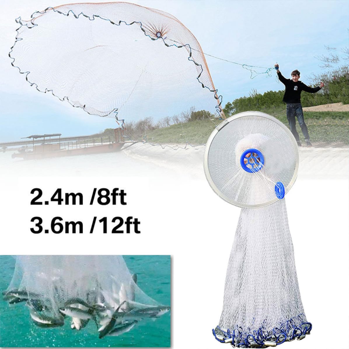 Housoutil Red de Pesca Portátil de Nylon Azul Diseño 360° y Ligera para Camarones y Cangrejos en Agua Dulce y Salada Color Aleatorio