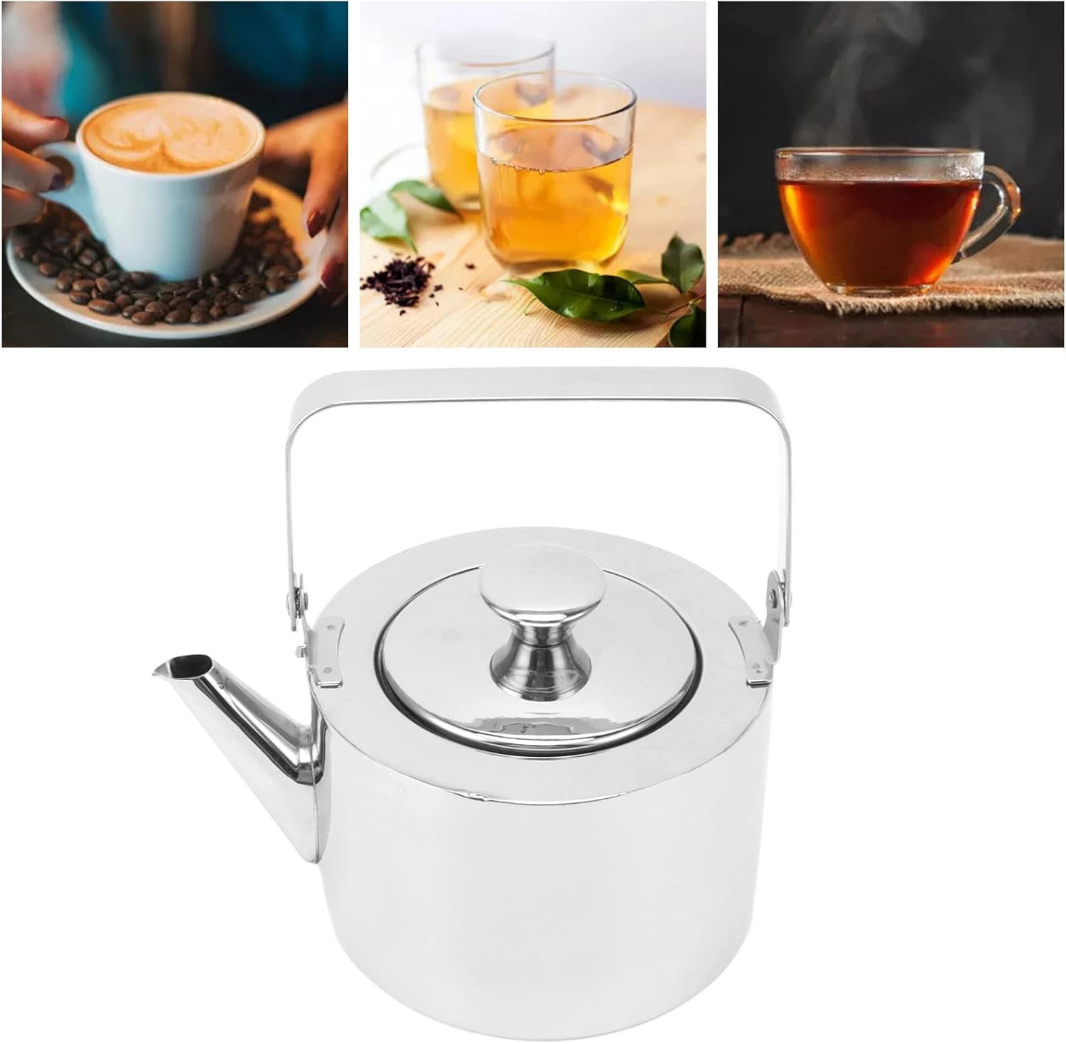 Stainless Steel Tea Kettle with Strainer Thickened Metal Whistling Teapot with Ergonomic Handle for All Stovetop (Large, 1.5L)