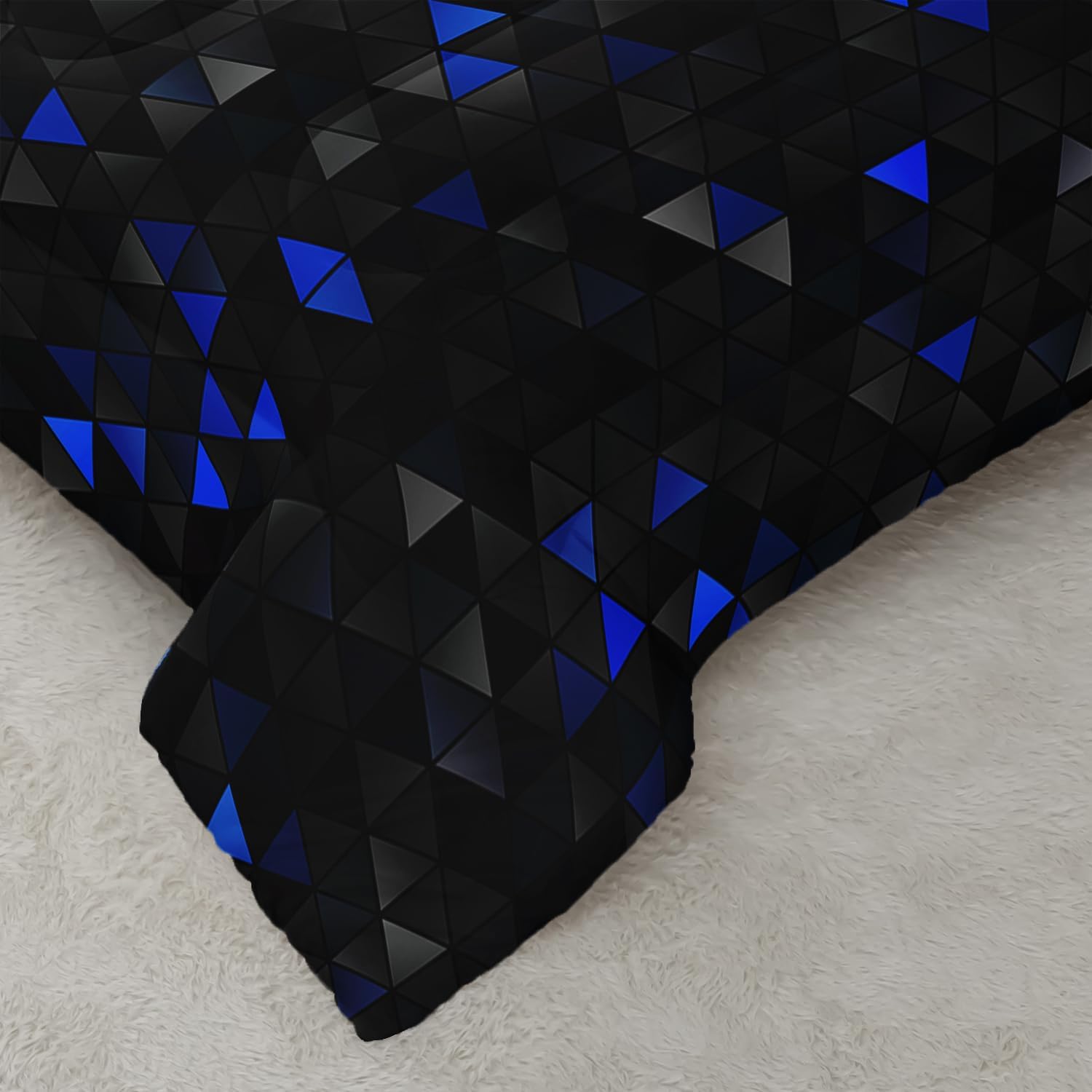 Geometric Blue Black Comforter Set,Triangle Honeycomb 3 PCS Bedding Set Twin Size for Teen Adult,Modern Quilt Set Geometry Decor,Microfiber Lightweight 1 Comforter 2 Pillowcases