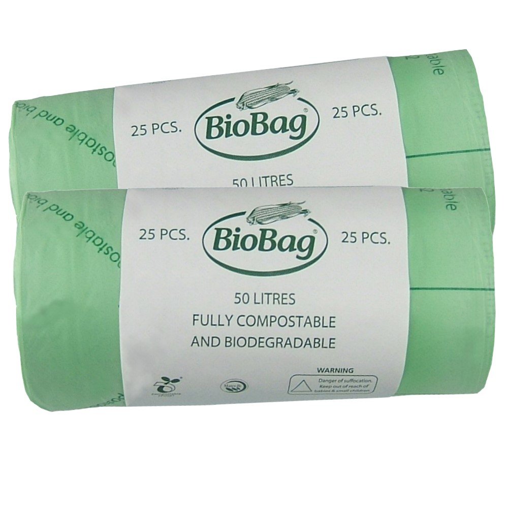 Caddy Liners Direct Green 50 Litre X 50 Biobag Compostable Biodegradable Kitchen Food Waste Caddy Bin Liner Bags/Sacks (50L) - Certified En13432