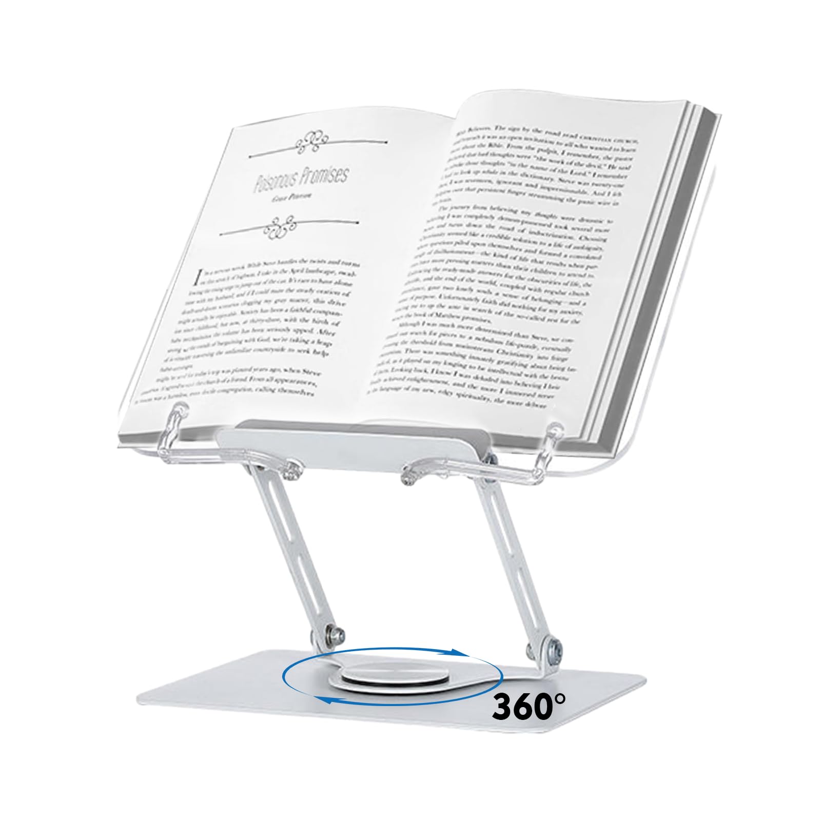 Atril para Libros - Acrílico Atril Estudio Rotación de 360° con Base de Aluminio y Brazo Ajustable, Atril Lectura Soporte Libros para Leer para Libros Gruesos y Recetas