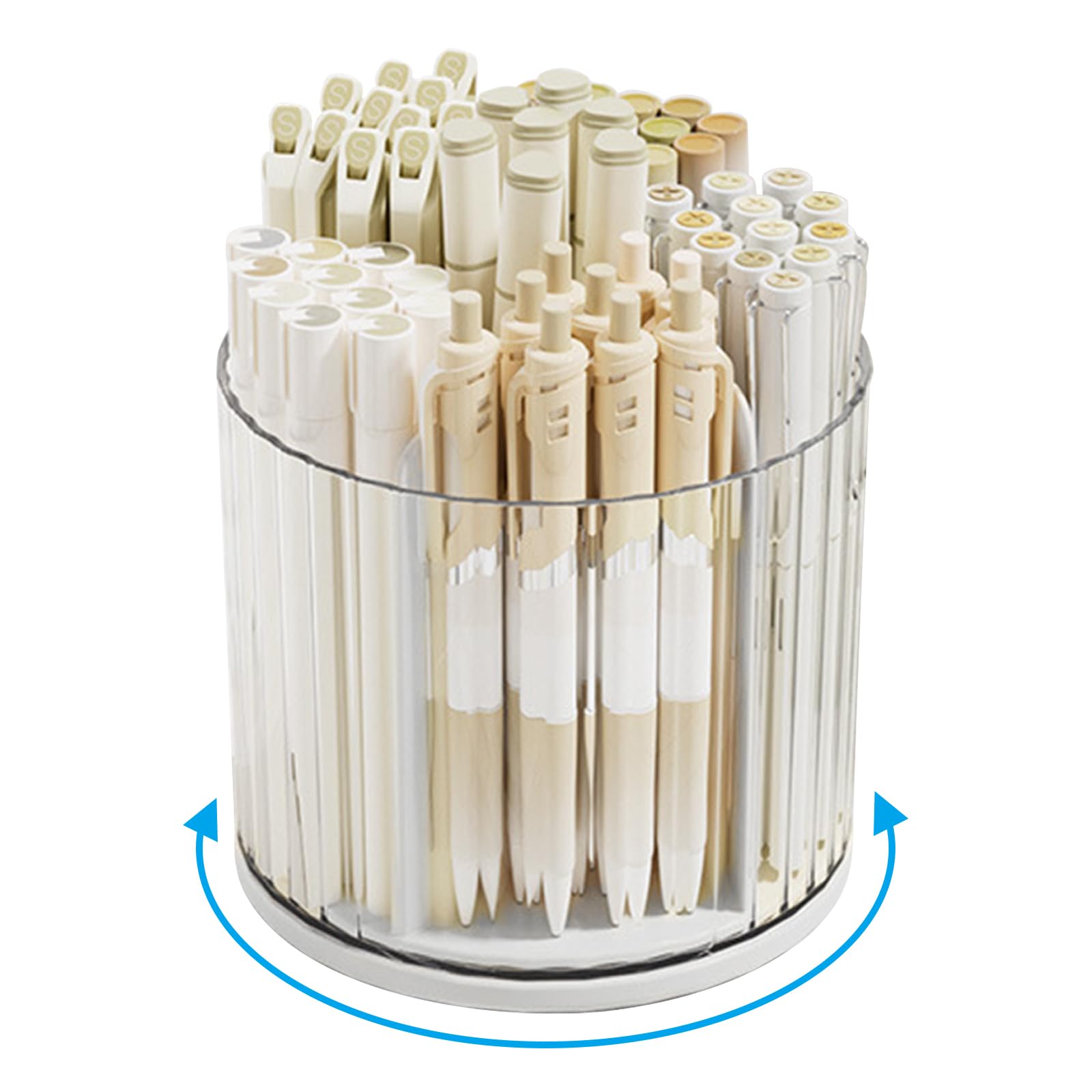 Marte Vanci 360 Degree Rotating Pen Holder Desk Stationery Organiser Tidy Organiser for Pencil Makeup Painting Brush Cosmetic Craft Storage Bin Pen Pot for Home Office School 6 Slots White
