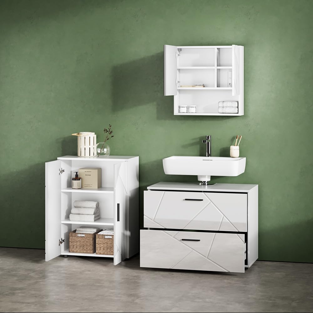Livinity Midischrank Ronco, Weiß Hochglanz, 60 x 81 cm