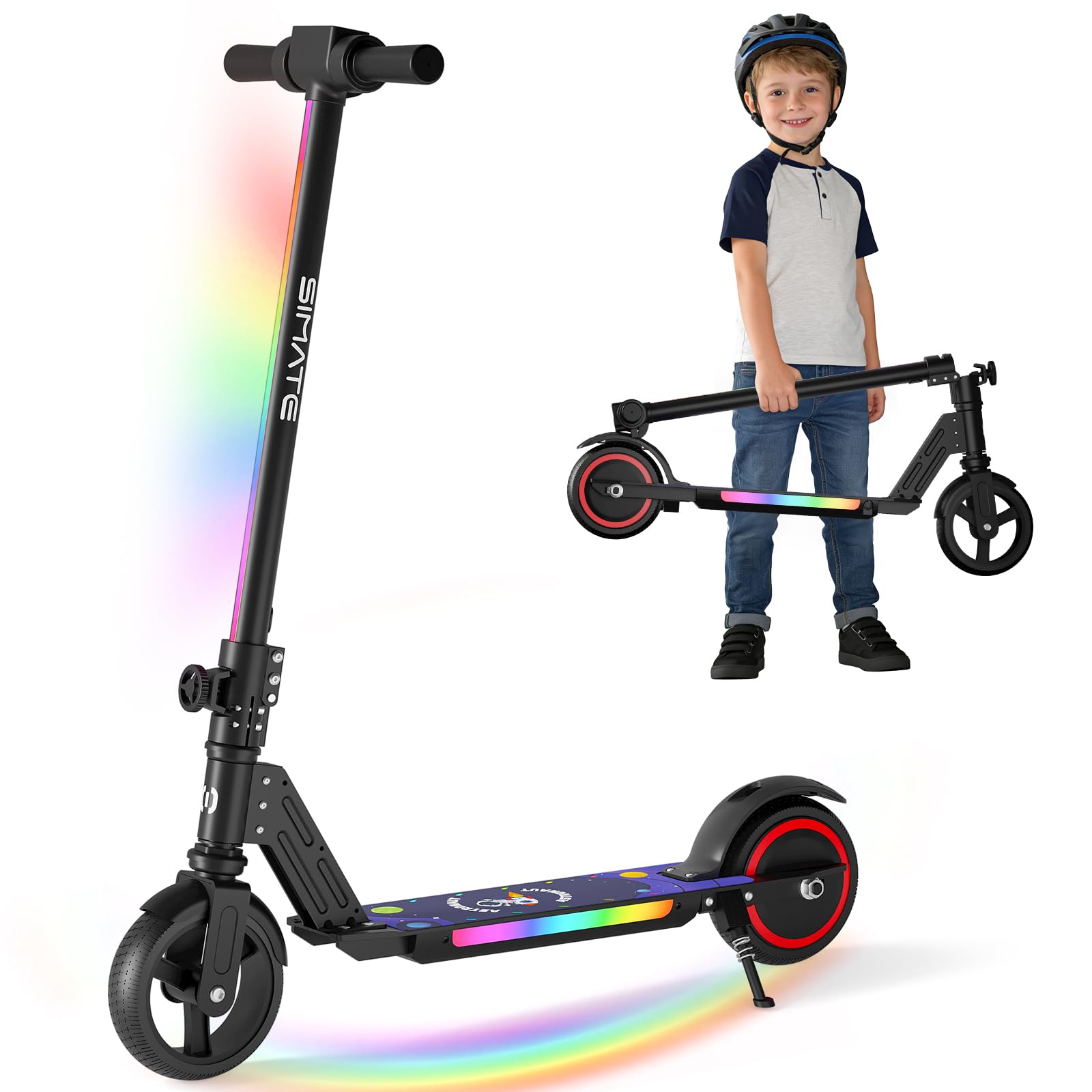 Electric Scooter for Kids 6-14, e Kick Scooter with LED Display and Colorful Lights, Adjustable Height and Foldable, Double Brake, Gifts for Kids Girls Boys