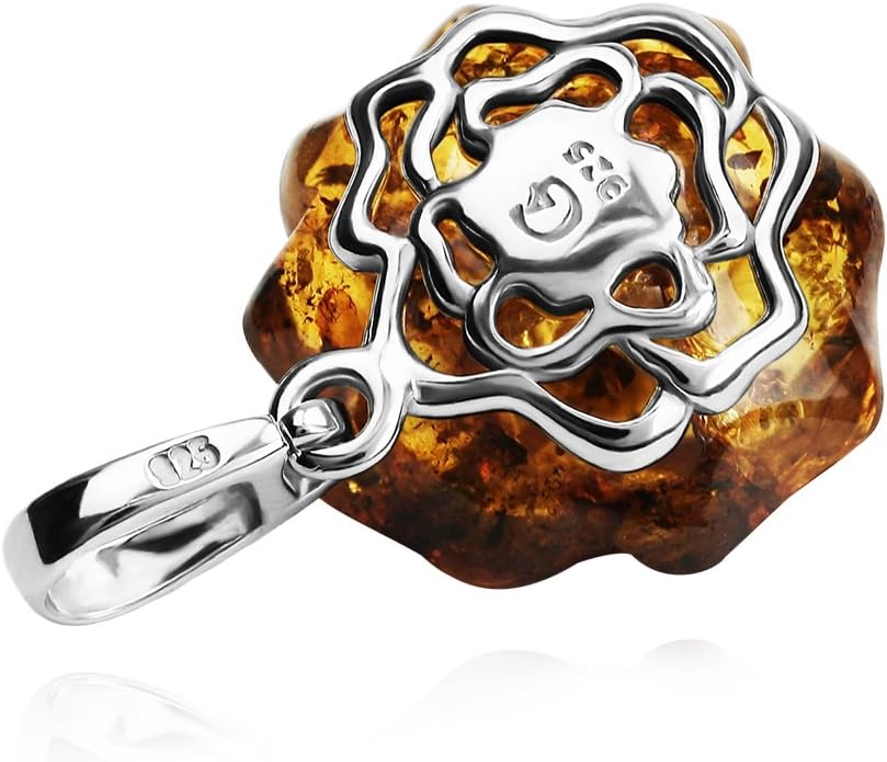 Ian and Valeri Co. Amber Sterling Silver Carwing Rose Pendant - Image 2