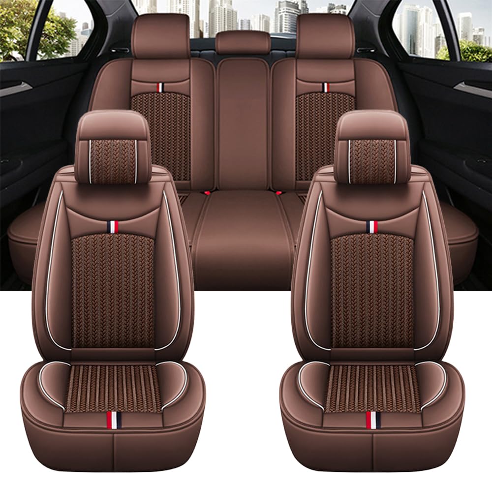 JoyRozTek Car Seat Covers For Chevrolet Malibu 2008-2026 (5-Seater), Universal Fit, Premium PU Leather Seat Cover Full Set, ZT05, Standard & Coffee Brown