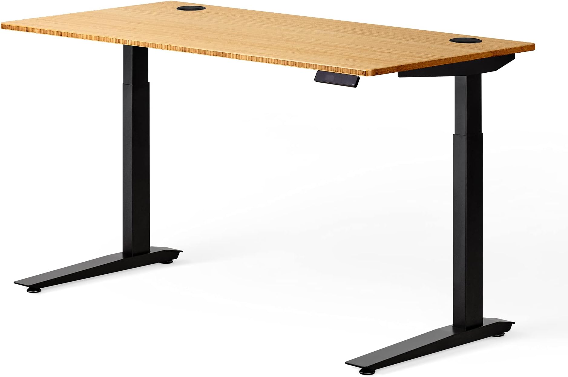 Fully Jarvis Standing Desk 60" x 27" Natural Bamboo Top - Electric Adjustable Desk Height from 30" to 49" with Memory Preset Controller (Rectangle, Black Frame)