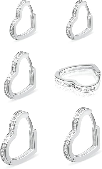 Sterling Silver Hoop Earrings Small Heart Huggie Hoop Earrings for Women Girls Cubic Zirconia Huggie Heart Earings Hypoallergenic Cute Silver Earring Set for Women 3 Pairs