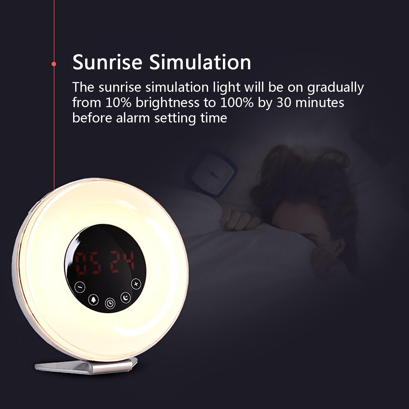 Luce di Risveglio Colorata, Sveglia All'alba, Macchina per Suoni del Sonno a Rumore Bianco, Aiuto al Sonno, Doppio Allarme, Lampada da Lettura, Timer per Il Sonno Pesante, Camera da Letto